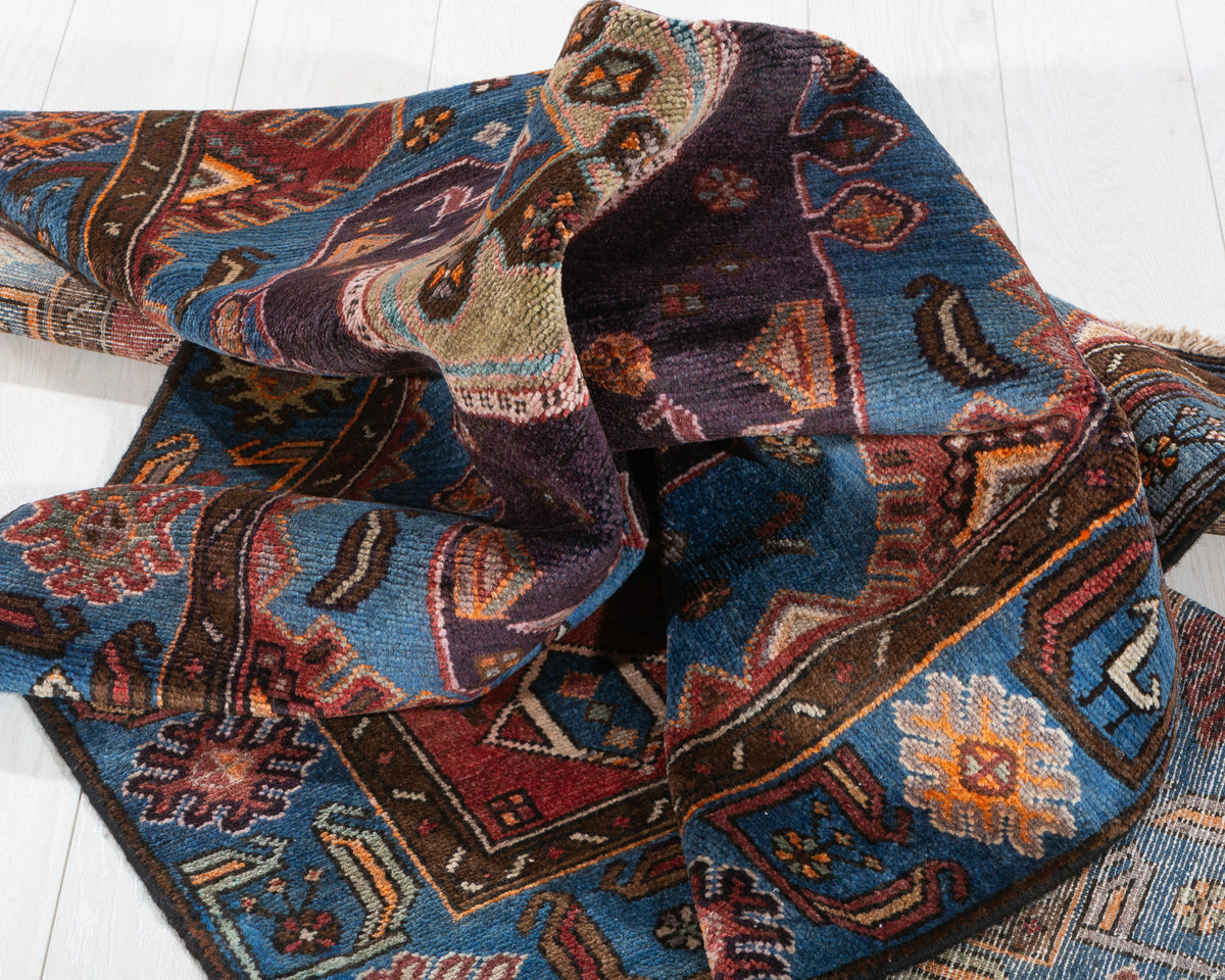 Collectible Vintage Blue Geometric Area Rug – 6' 6" x 3' 8" (199 x 112 cm)