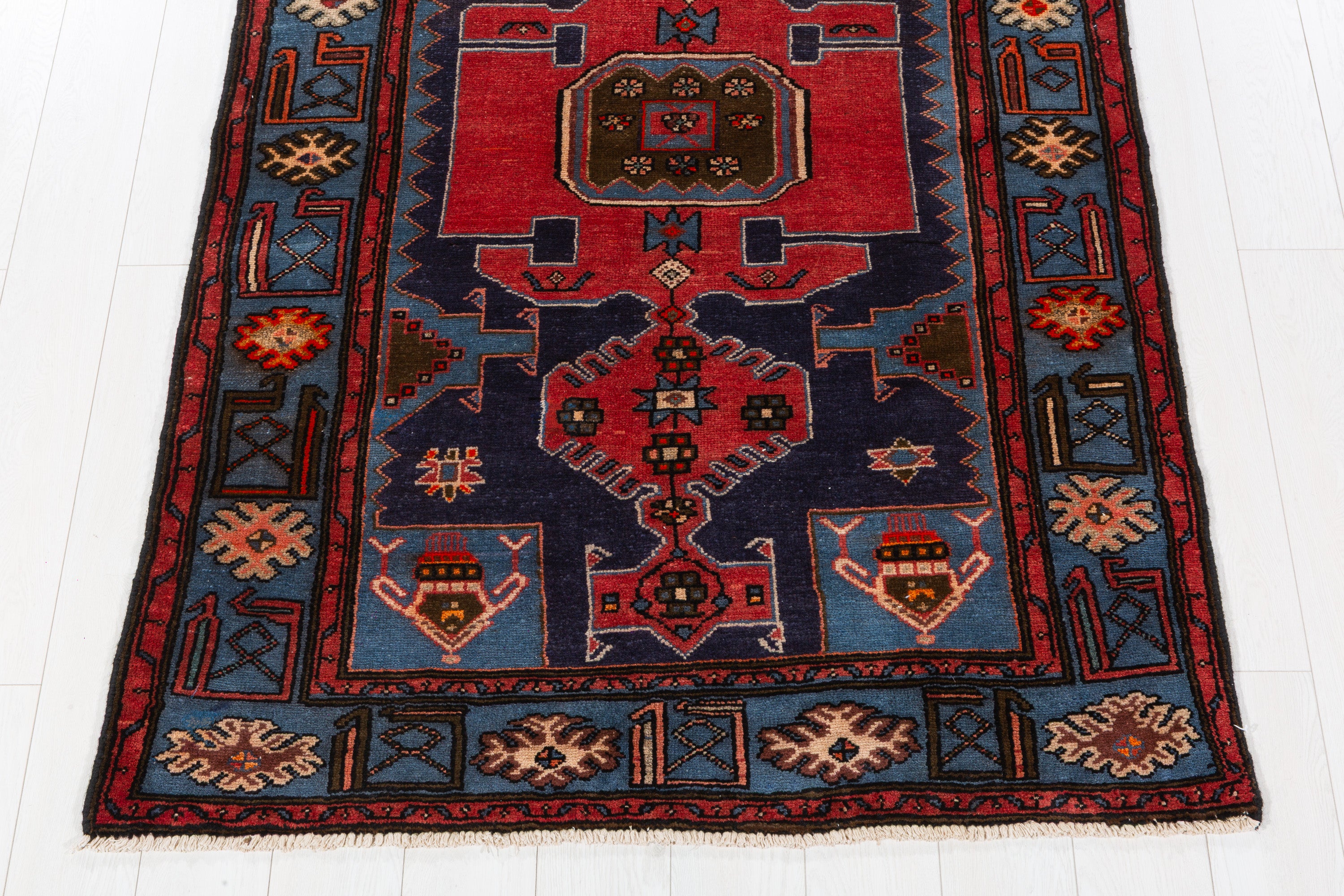 Collectible Vintage Navy blue, red, blue Geometric Area Rug – 6' 7" x 4' 2" (201 x 126 cm)