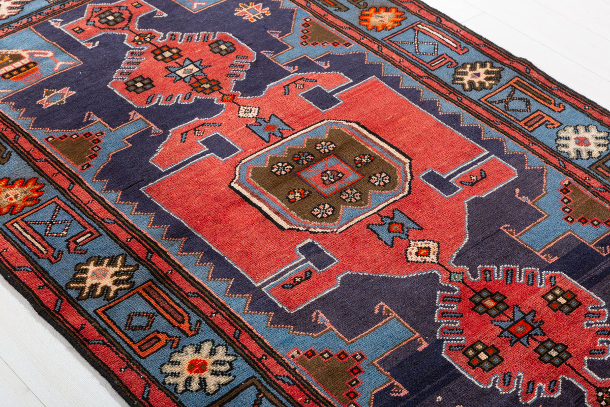Collectible Vintage Navy blue, red, blue Geometric Area Rug – 6' 7" x 4' 2" (201 x 126 cm)