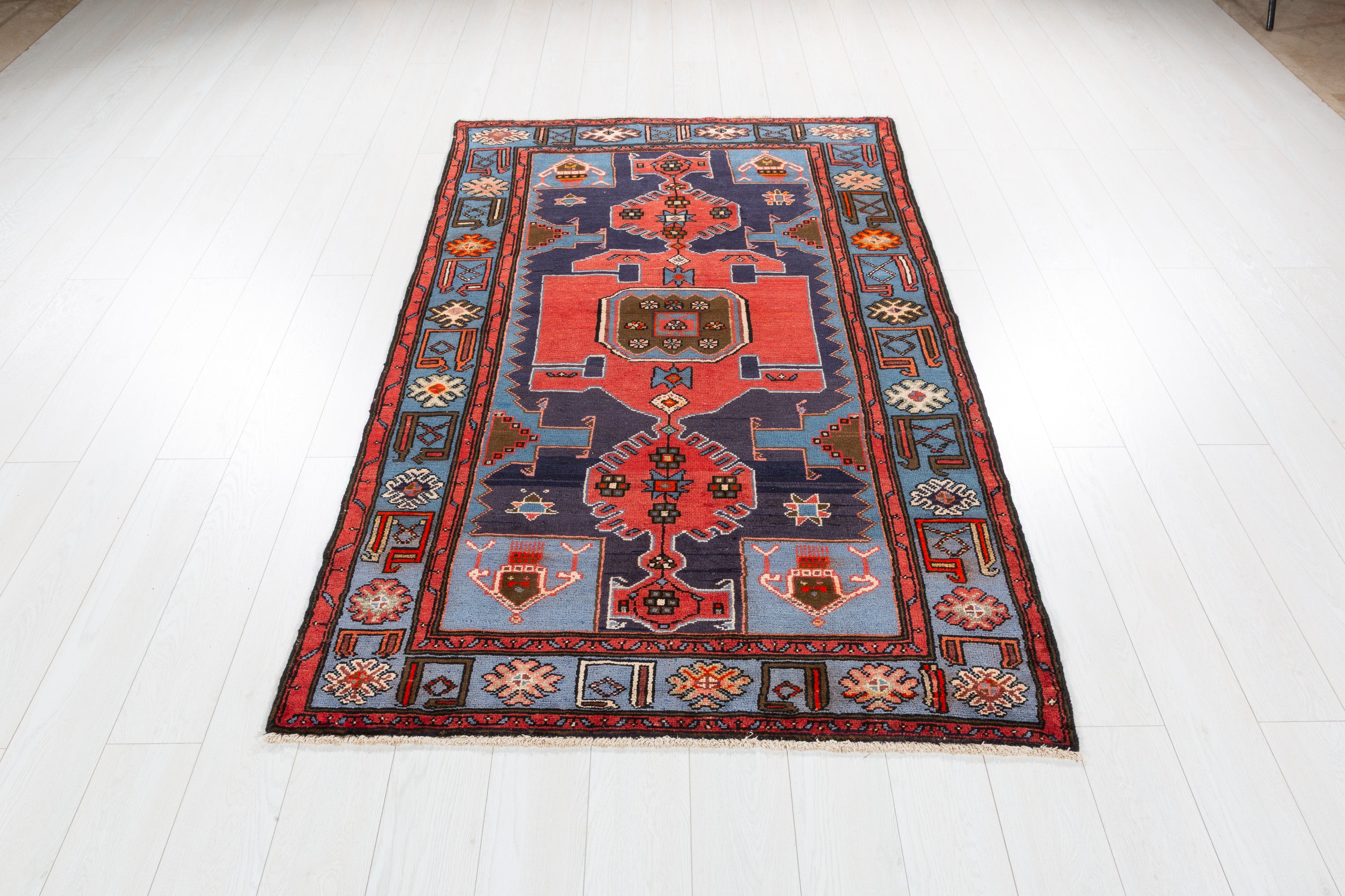 Collectible Vintage Navy blue, red, blue Geometric Area Rug – 6' 7" x 4' 2" (201 x 126 cm)