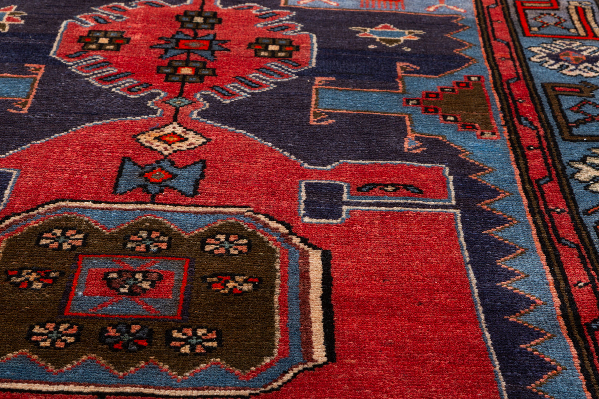 Collectible Vintage Navy blue, red, blue Geometric Area Rug – 6' 7" x 4' 2" (201 x 126 cm)