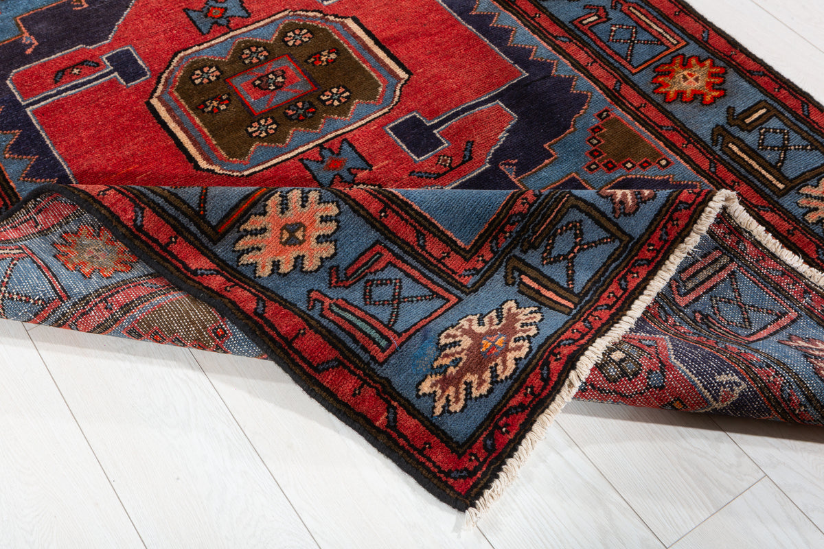 Collectible Vintage Navy blue, red, blue Geometric Area Rug – 6' 7" x 4' 2" (201 x 126 cm)