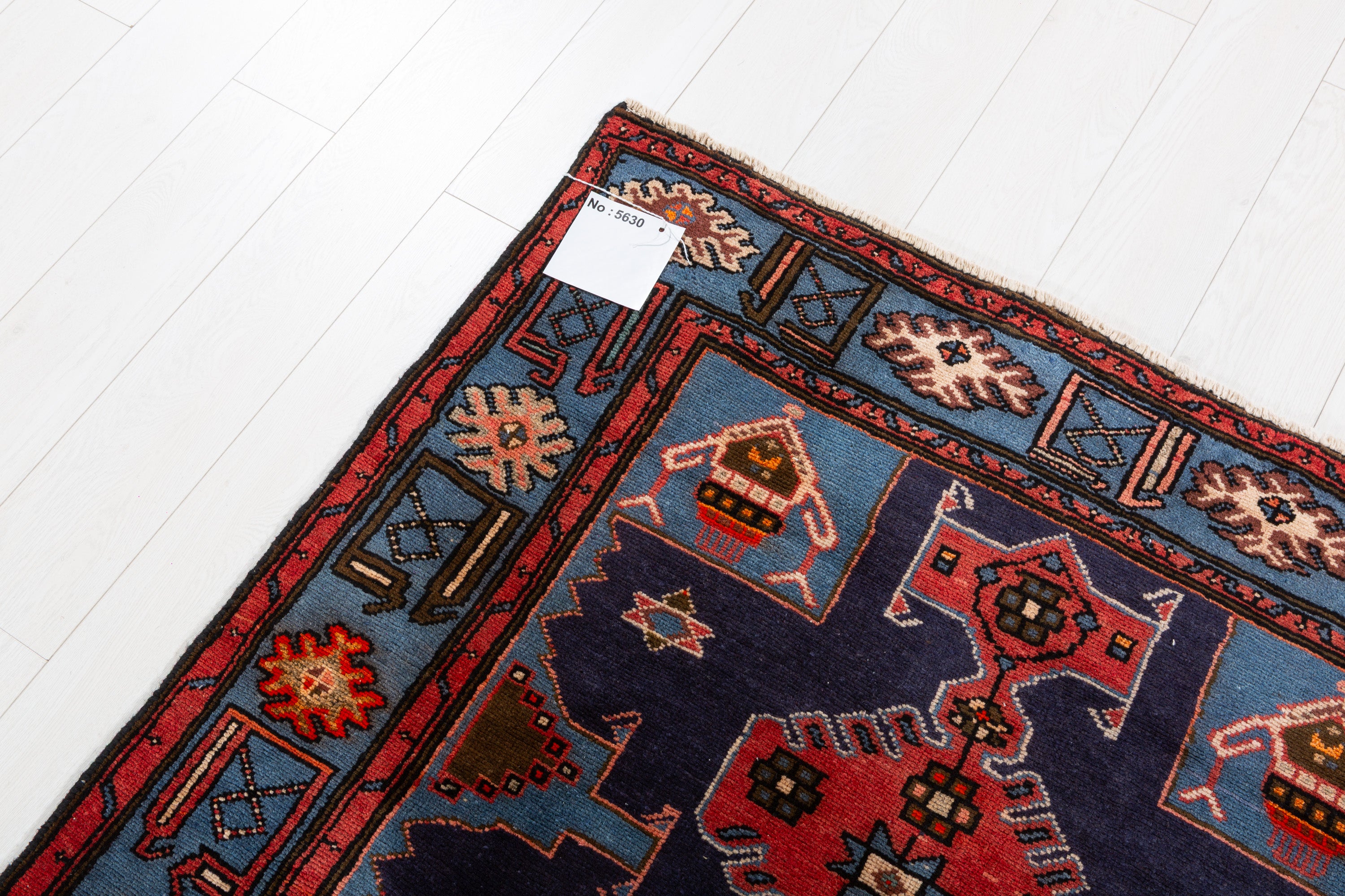 Collectible Vintage Navy blue, red, blue Geometric Area Rug – 6' 7" x 4' 2" (201 x 126 cm)