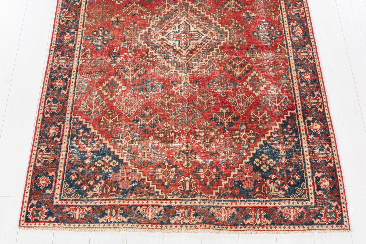 Vintage Red, blue Geometric Area Rug – 6' 7" x 4' 3" (201 x 129 cm)