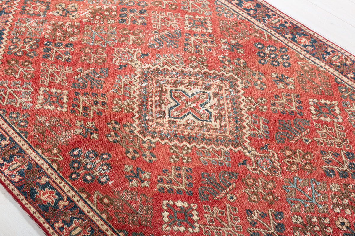 Vintage Red, blue Geometric Area Rug – 6' 7" x 4' 3" (201 x 129 cm)