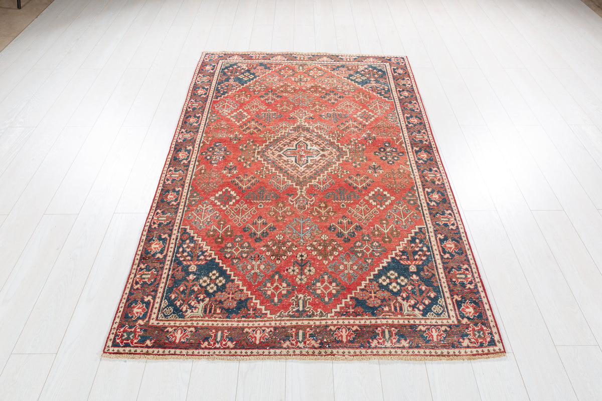 Vintage Red, blue Geometric Area Rug – 6' 7" x 4' 3" (201 x 129 cm)