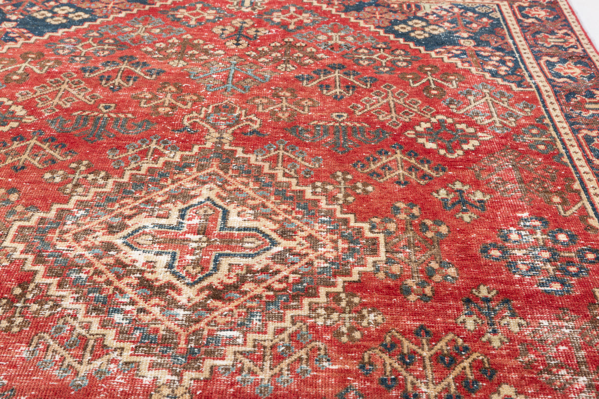 Vintage Red, blue Geometric Area Rug – 6' 7" x 4' 3" (201 x 129 cm)