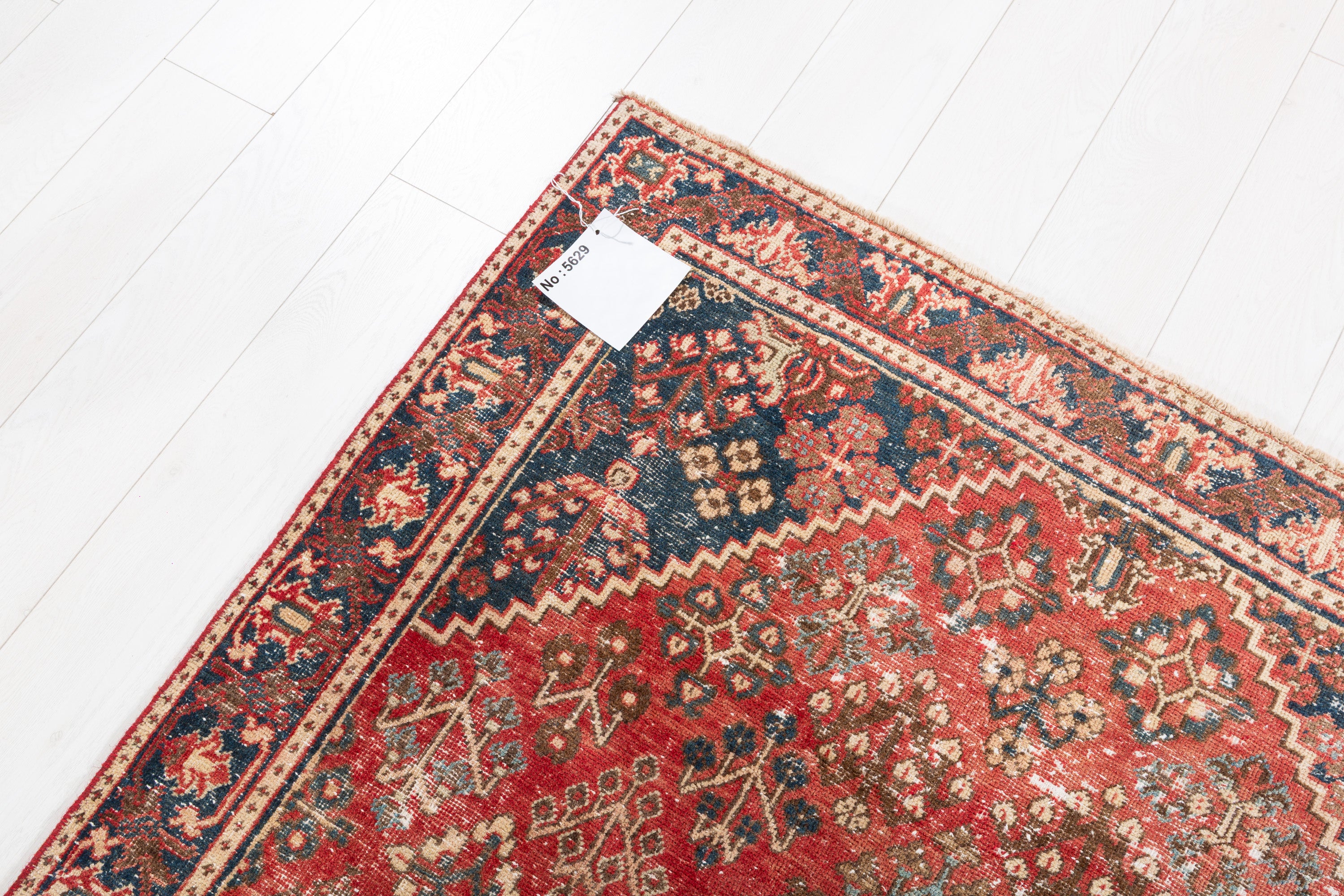 Vintage Red, blue Geometric Area Rug – 6' 7" x 4' 3" (201 x 129 cm)