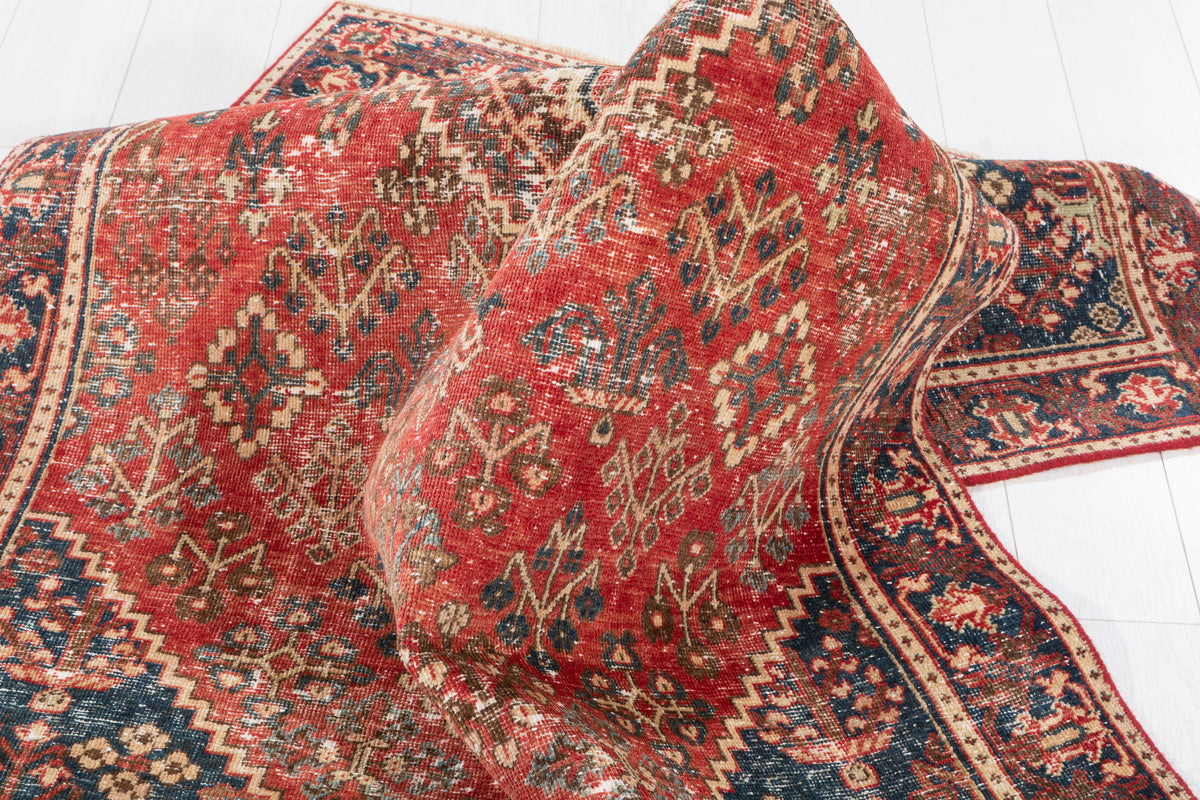 Vintage Red, blue Geometric Area Rug – 6' 7" x 4' 3" (201 x 129 cm)