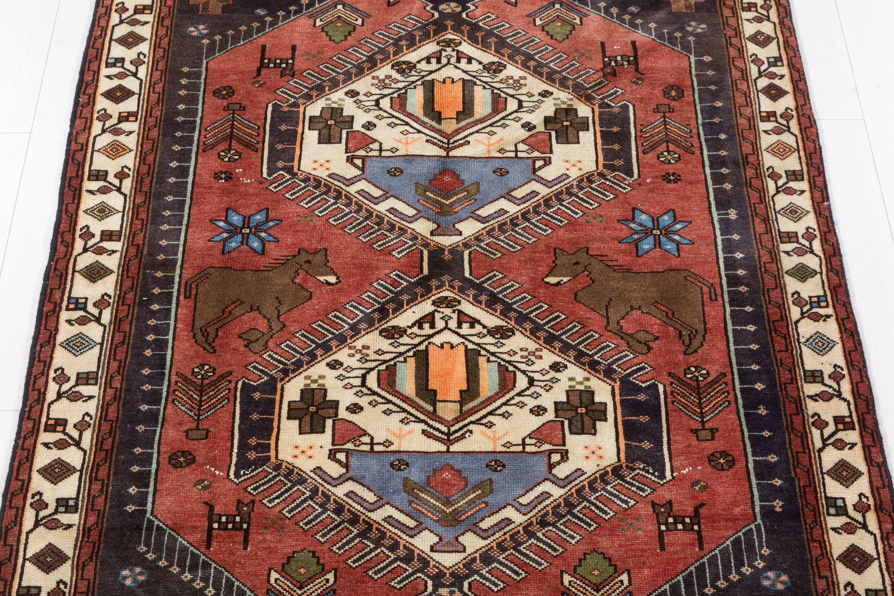 Collectible Vintage Rust red, beige Geometric Area Rug – 6' 4" x 4' 3" (192 x 129 cm)