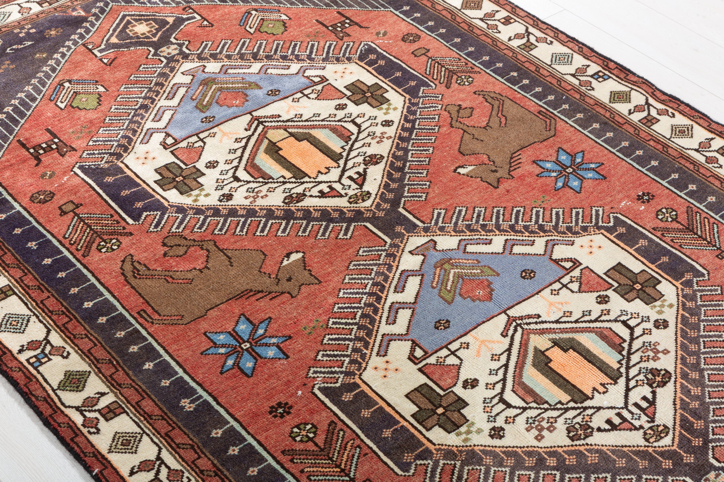 Collectible Vintage Rust red, beige Geometric Area Rug – 6' 4" x 4' 3" (192 x 129 cm)
