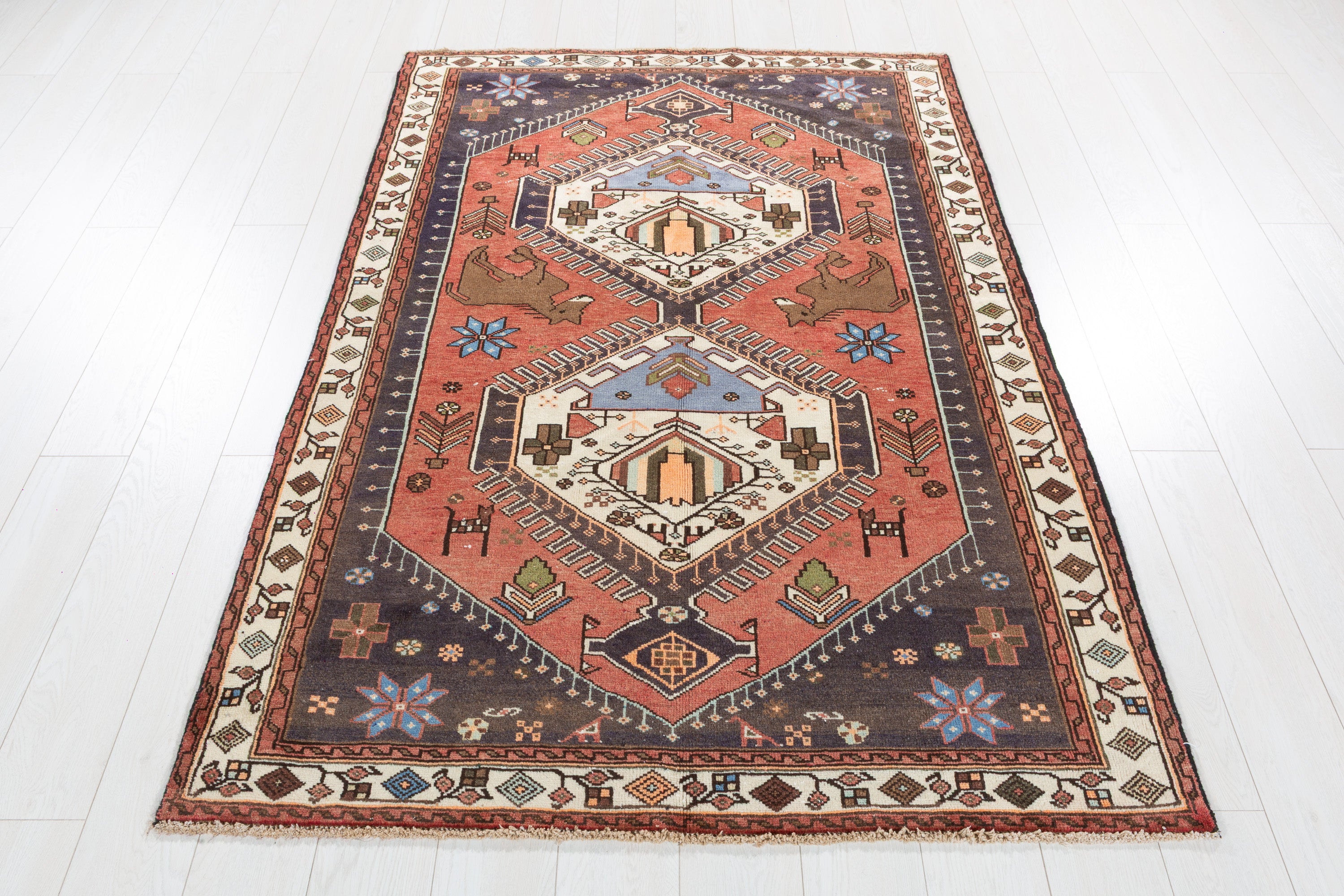 Collectible Vintage Rust red, beige Geometric Area Rug – 6' 4" x 4' 3" (192 x 129 cm)