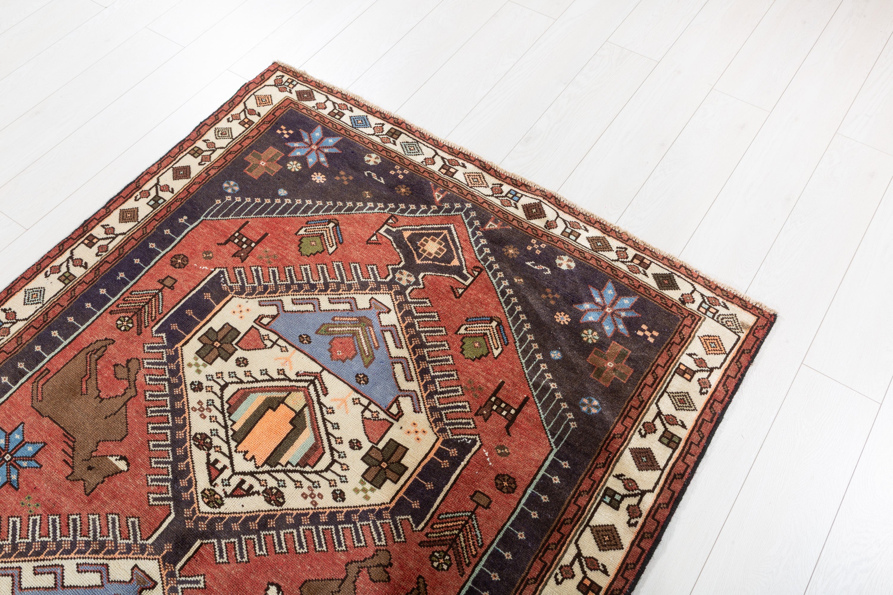 Collectible Vintage Rust red, beige Geometric Area Rug – 6' 4" x 4' 3" (192 x 129 cm)