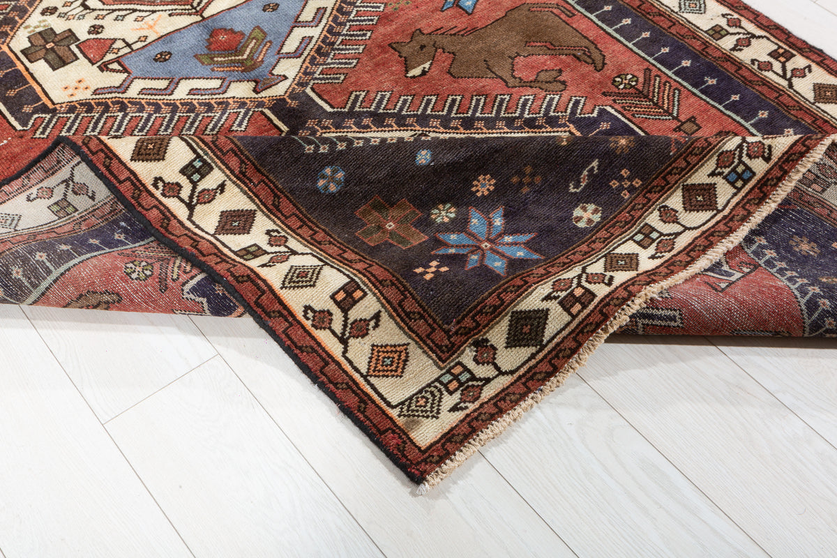 Collectible Vintage Rust red, beige Geometric Area Rug – 6' 4" x 4' 3" (192 x 129 cm)