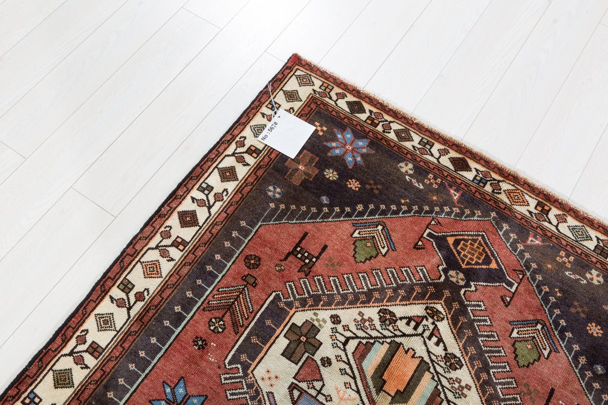 Collectible Vintage Rust red, beige Geometric Area Rug – 6' 4" x 4' 3" (192 x 129 cm)