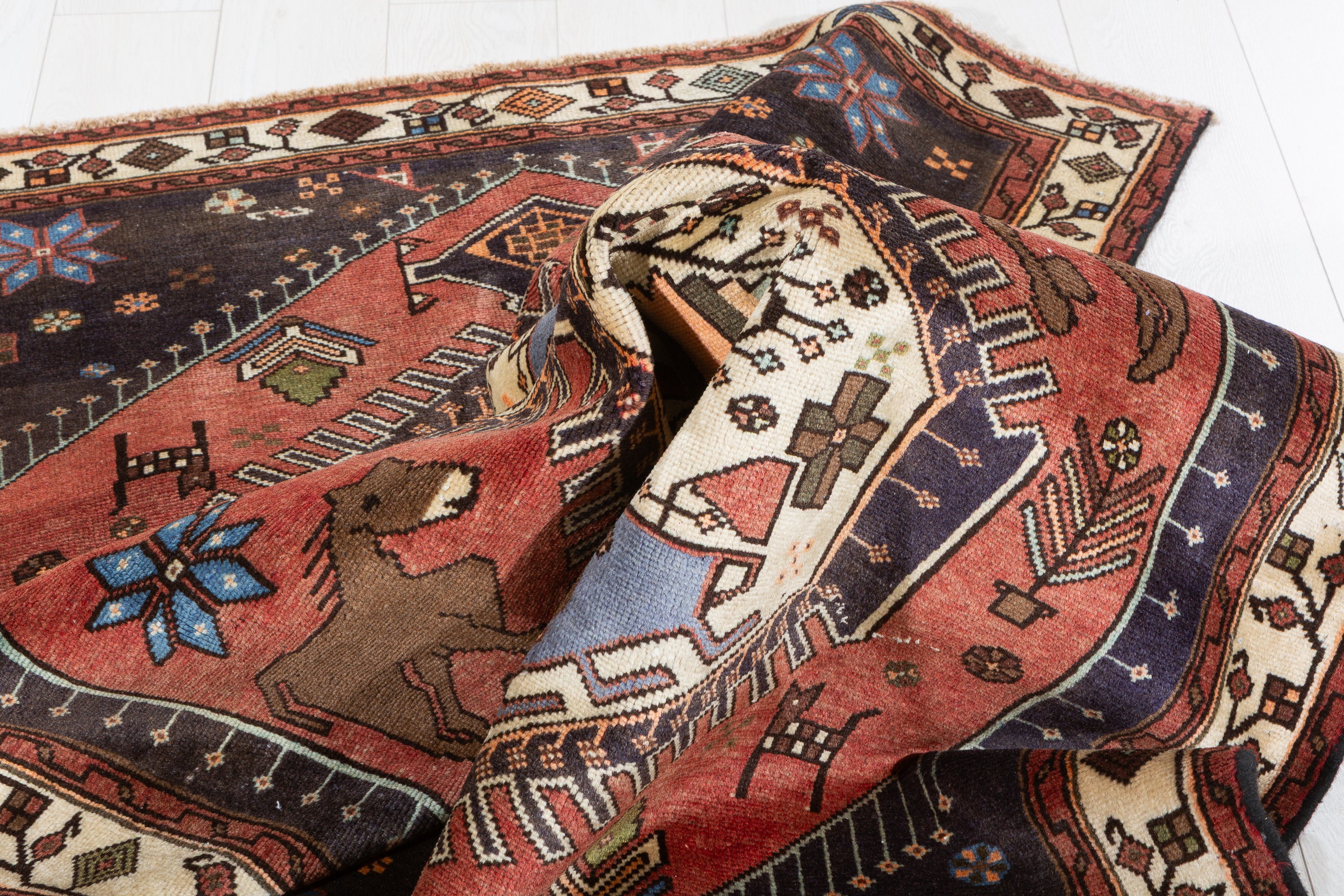 Collectible Vintage Rust red, beige Geometric Area Rug – 6' 4" x 4' 3" (192 x 129 cm)