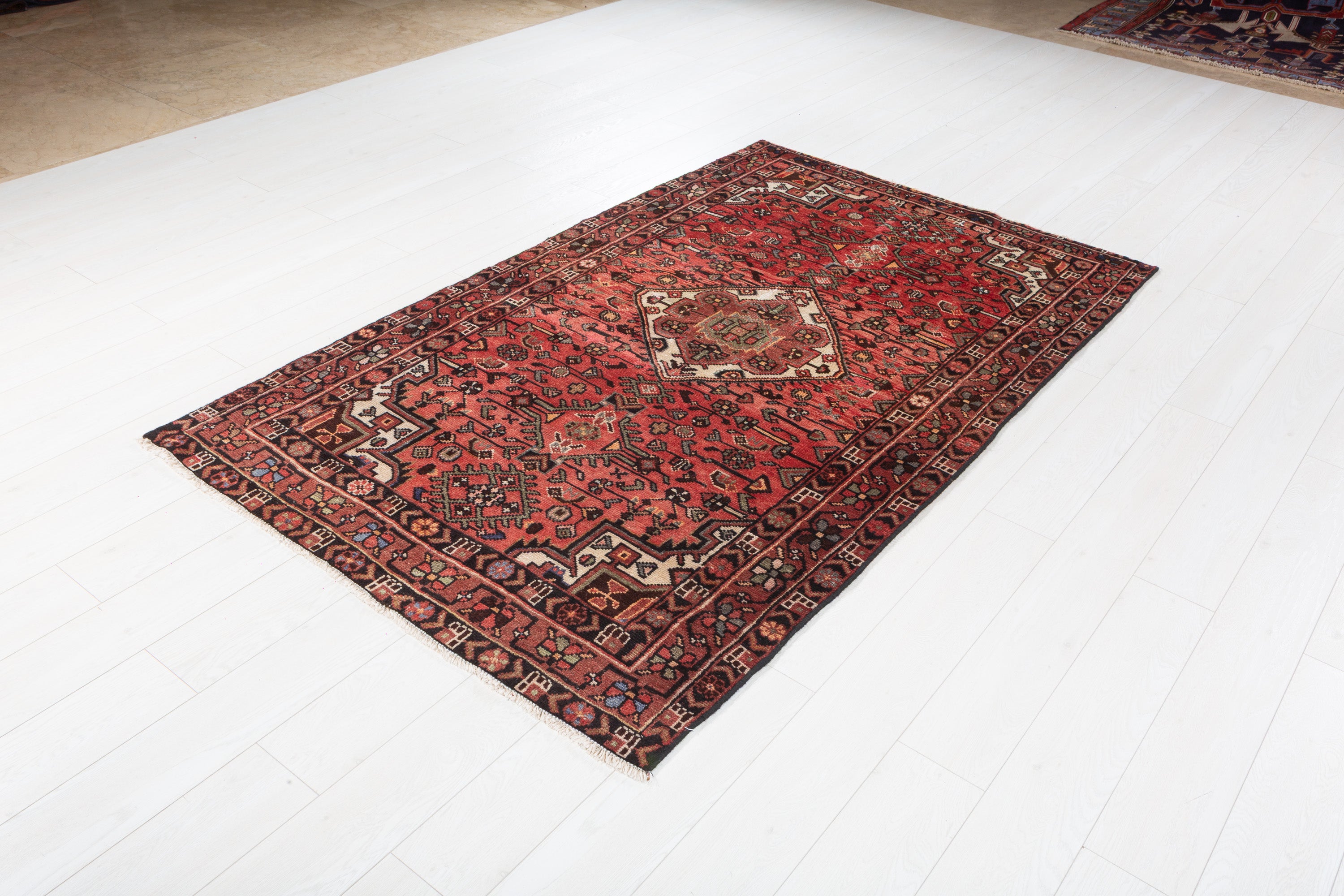 Vintage Bright red Geometric Area Rug – 7' 1" x 4' 4" (217 x 131 cm)