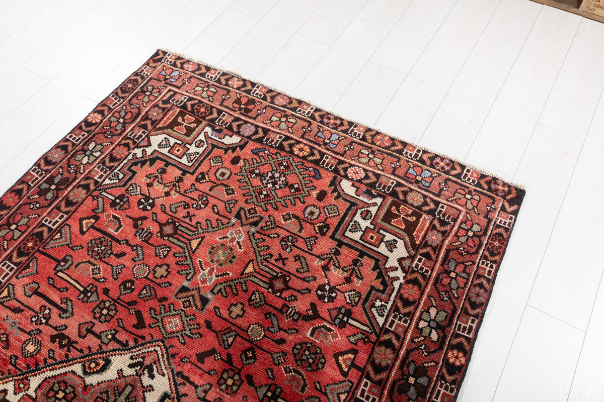 Vintage Bright red Geometric Area Rug – 7' 1" x 4' 4" (217 x 131 cm)