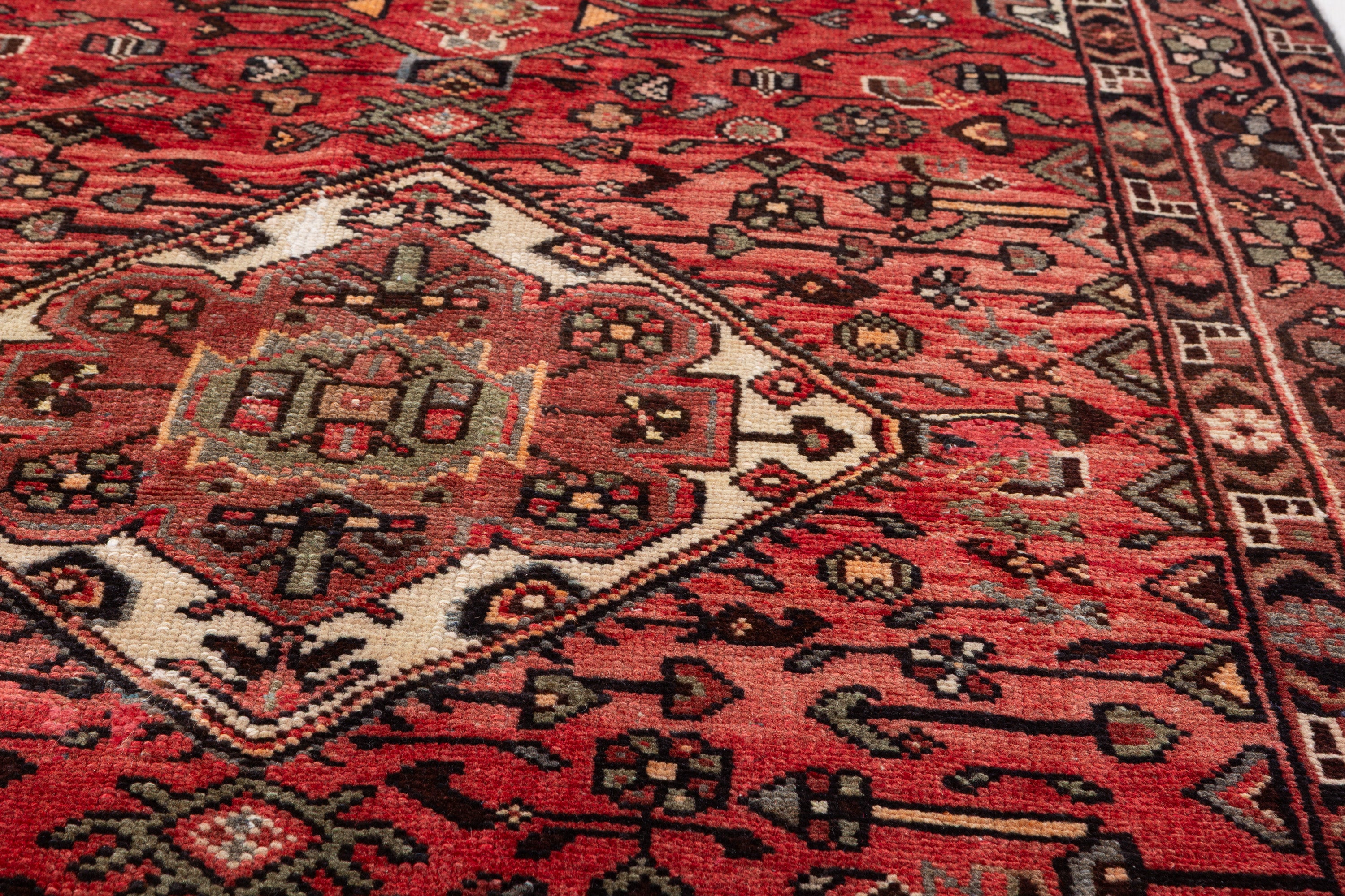 Vintage Bright red Geometric Area Rug – 7' 1" x 4' 4" (217 x 131 cm)