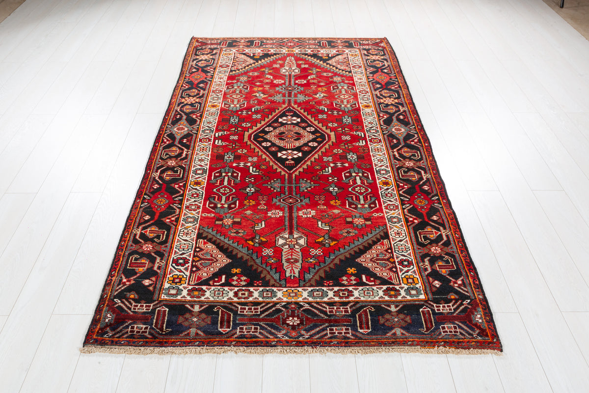 Collectible Vintage Red Geometric Area Rug – 7' 4" x 4' 6" (224 x 136 cm)