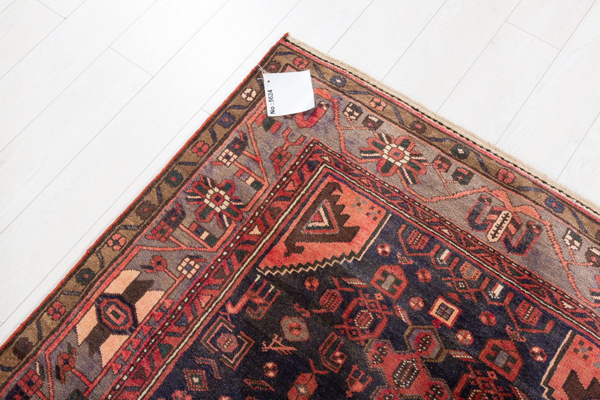 Vintage Red, navy blue, gray Geometric Area Rug – 7' 2" x 4' 5" (218 x 134 cm)