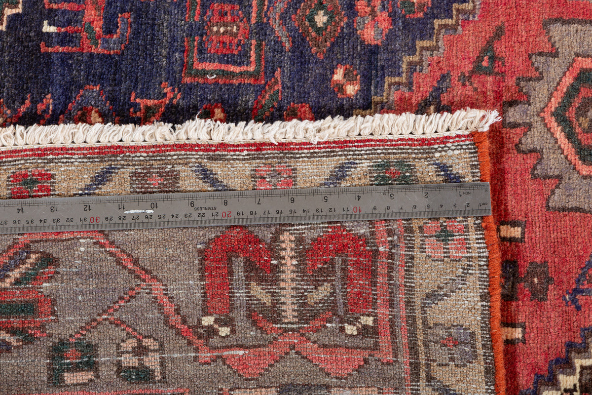 Vintage Red, navy blue, gray Geometric Area Rug – 7' 2" x 4' 5" (218 x 134 cm)