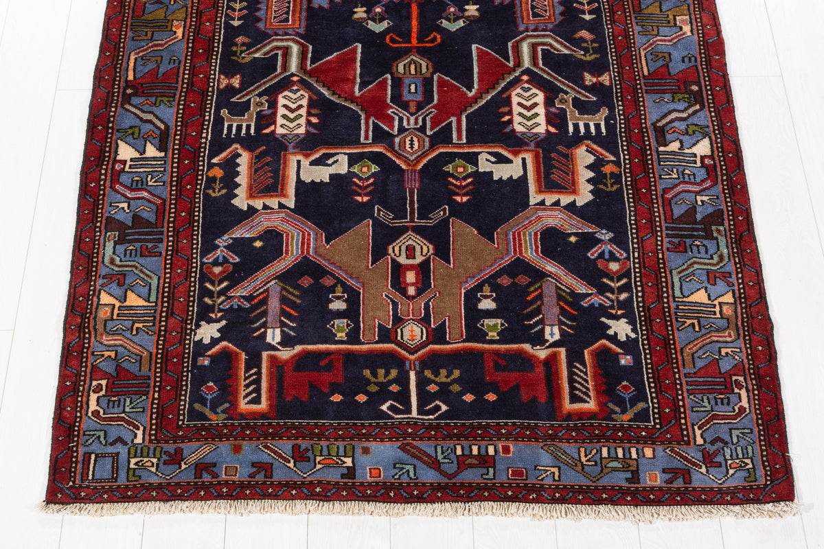 Vintage Navy blue, blue Geometric Hand-Knotted Area Rug – 6' 10" x 4' 7" (209 x 140 cm)