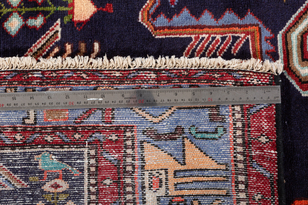 Vintage Navy blue, blue Geometric Hand-Knotted Area Rug – 6' 10" x 4' 7" (209 x 140 cm)