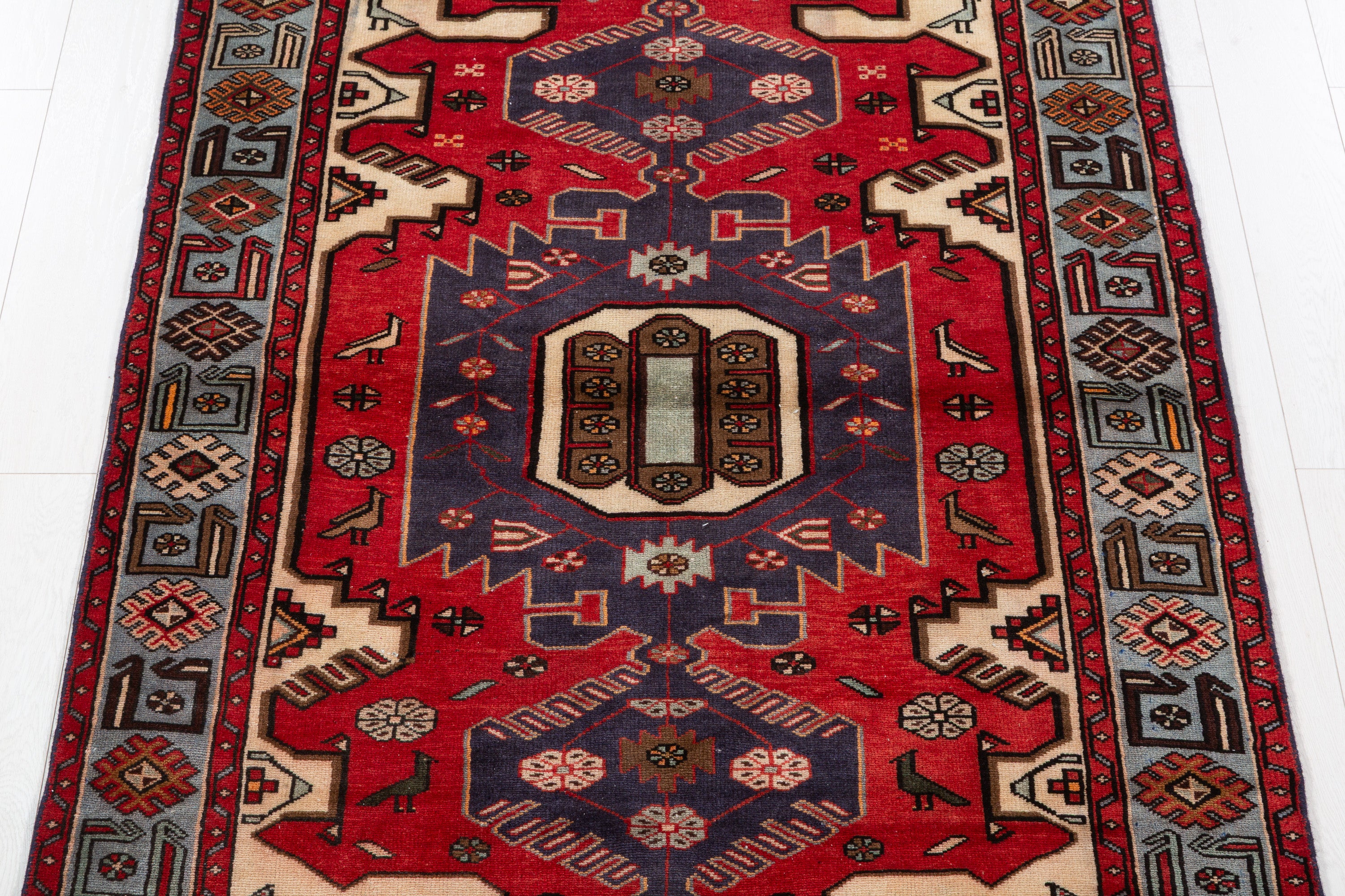 Collectible Vintage Red, turquoise blue Geometric Area Rug – 6' 4" x 4' 1" (194 x 125 cm)
