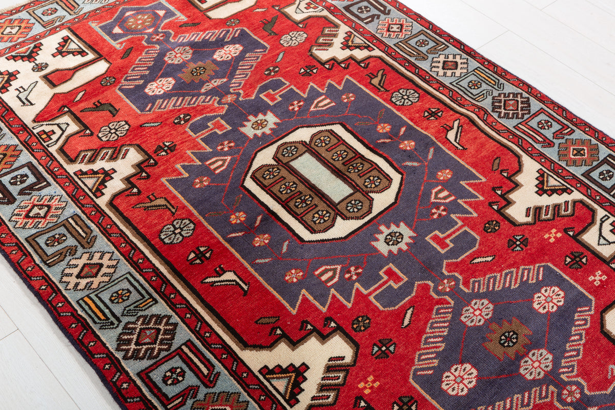 Collectible Vintage Red, turquoise blue Geometric Area Rug – 6' 4" x 4' 1" (194 x 125 cm)