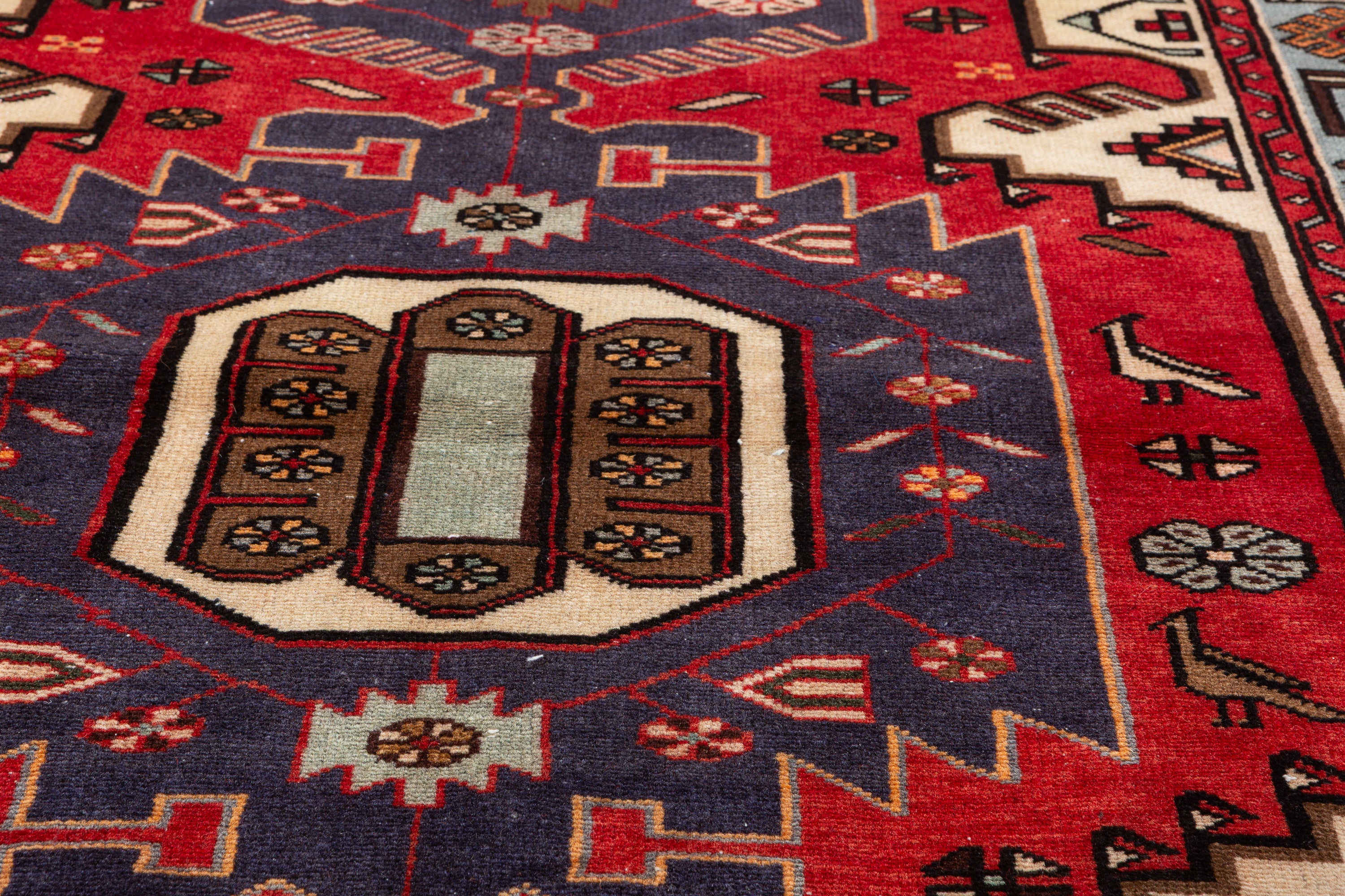 Collectible Vintage Red, turquoise blue Geometric Area Rug – 6' 4" x 4' 1" (194 x 125 cm)
