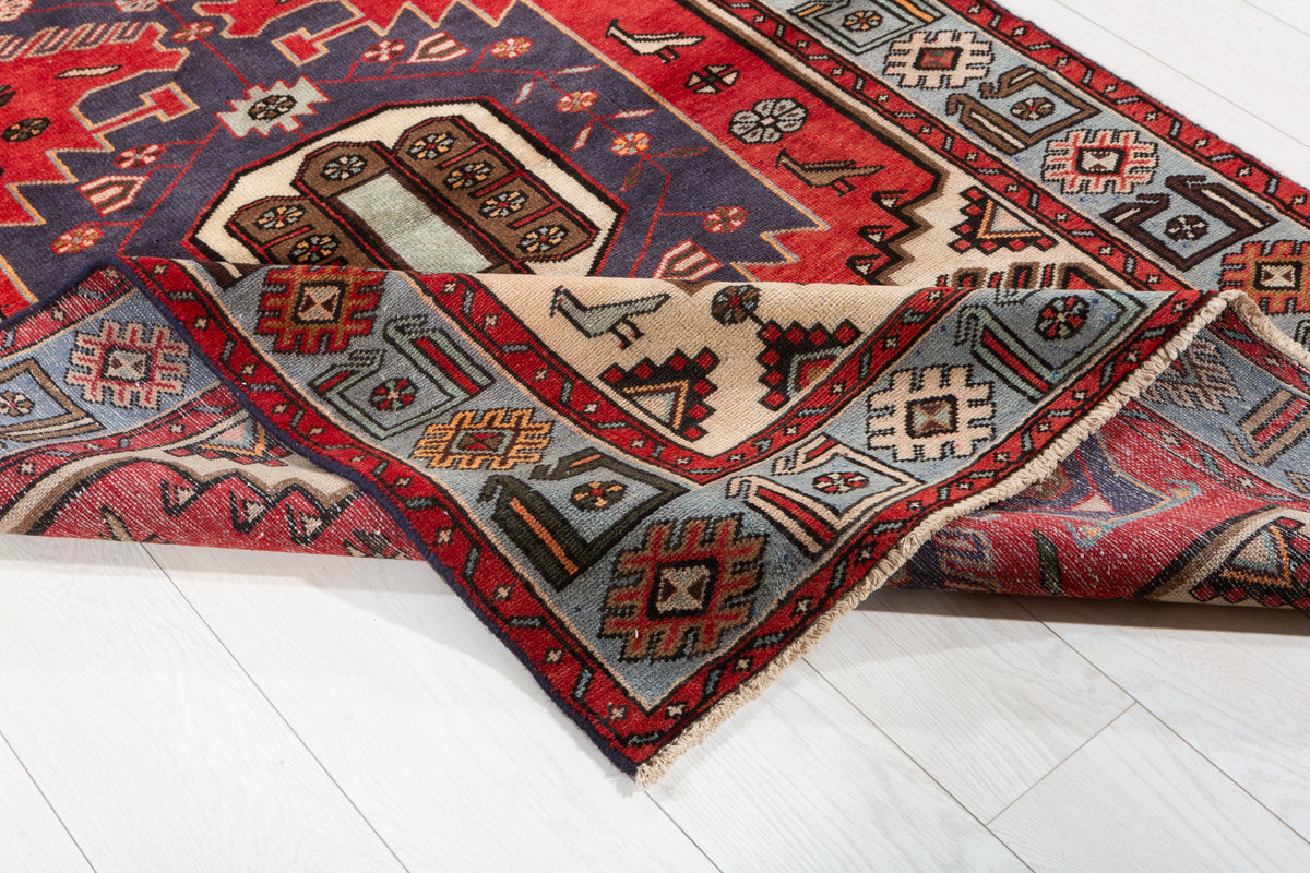 Collectible Vintage Red, turquoise blue Geometric Area Rug – 6' 4" x 4' 1" (194 x 125 cm)