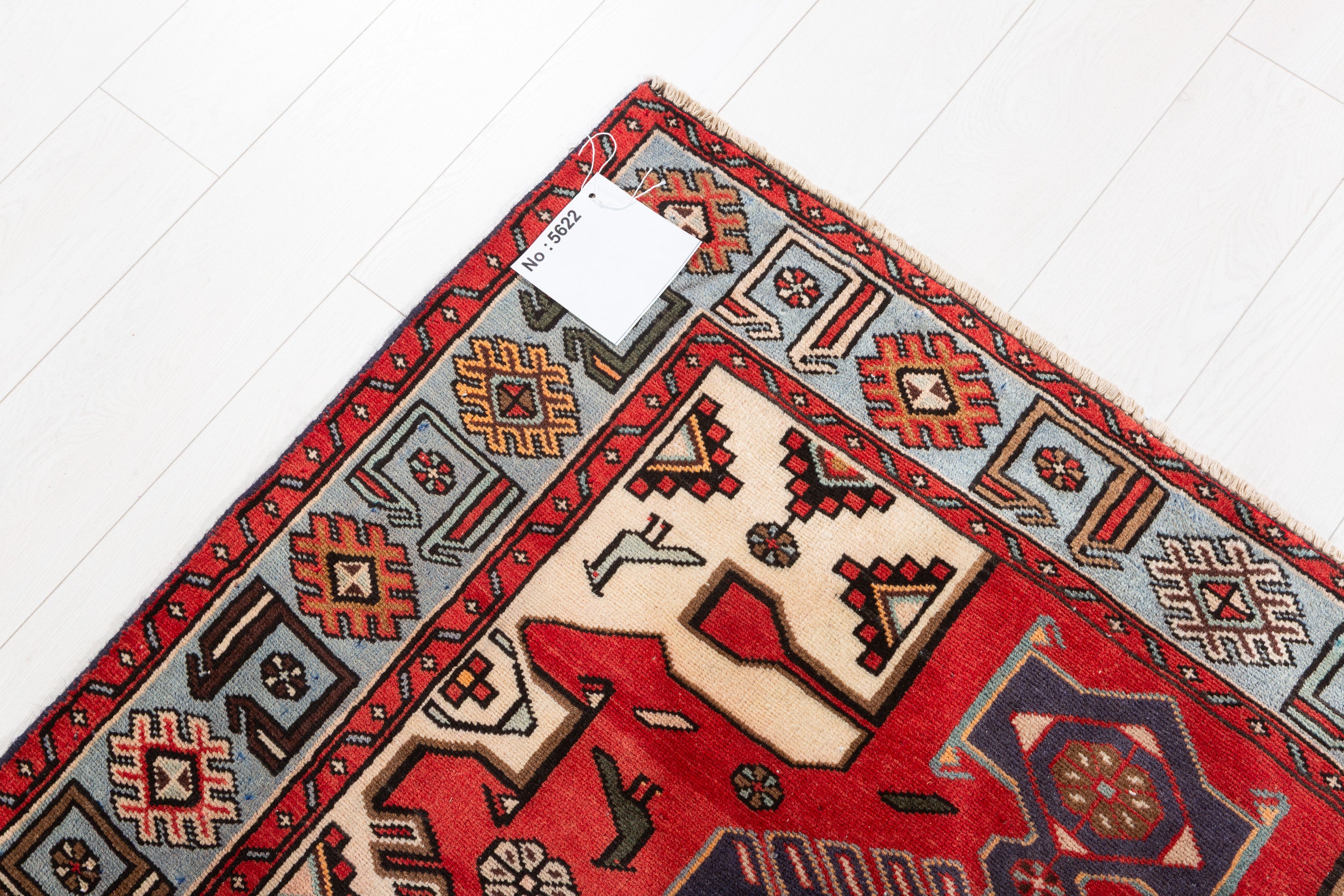 Collectible Vintage Red, turquoise blue Geometric Area Rug – 6' 4" x 4' 1" (194 x 125 cm)