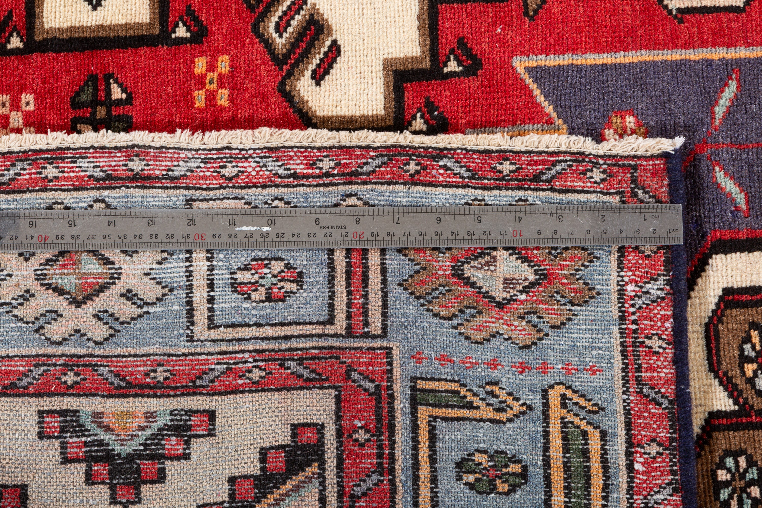 Collectible Vintage Red, turquoise blue Geometric Area Rug – 6' 4" x 4' 1" (194 x 125 cm)