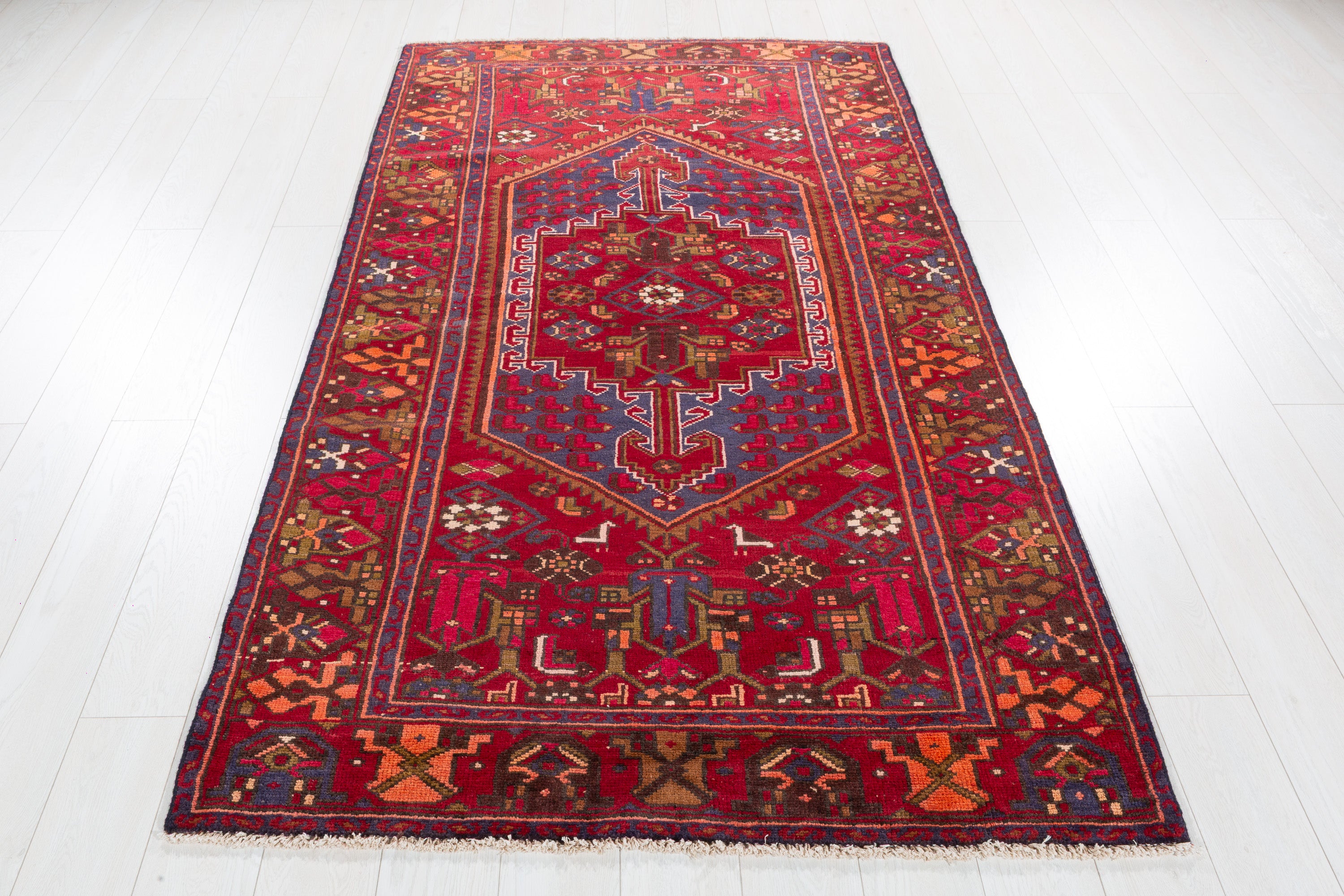 Vintage Red, orange Geometric Area Rug – 7' 7" x 4' 3" (232 x 129 cm)