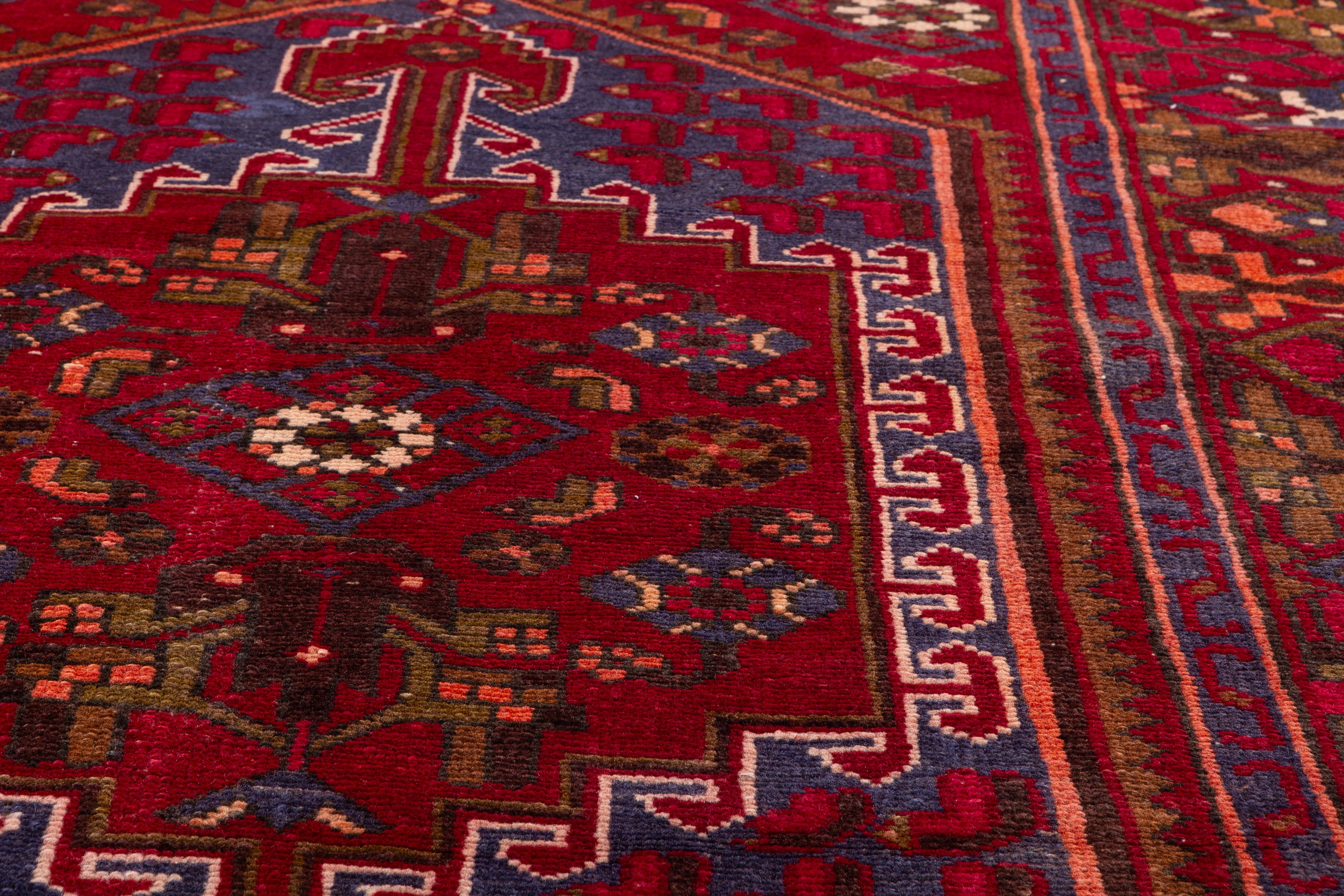 Vintage Red, orange Geometric Area Rug – 7' 7" x 4' 3" (232 x 129 cm)