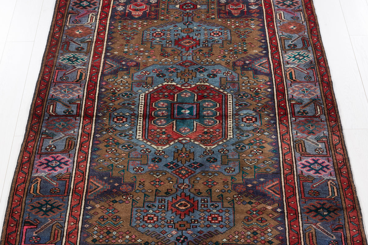 Collectible Vintage Brown, turquoise blue Geometric Hand-Knotted Area Rug – 6' 7" x 4' 7" (201 x 140 cm)