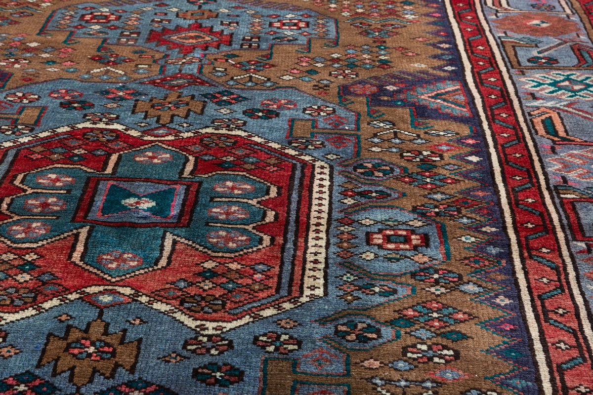 Collectible Vintage Brown, turquoise blue Geometric Hand-Knotted Area Rug – 6' 7" x 4' 7" (201 x 140 cm)