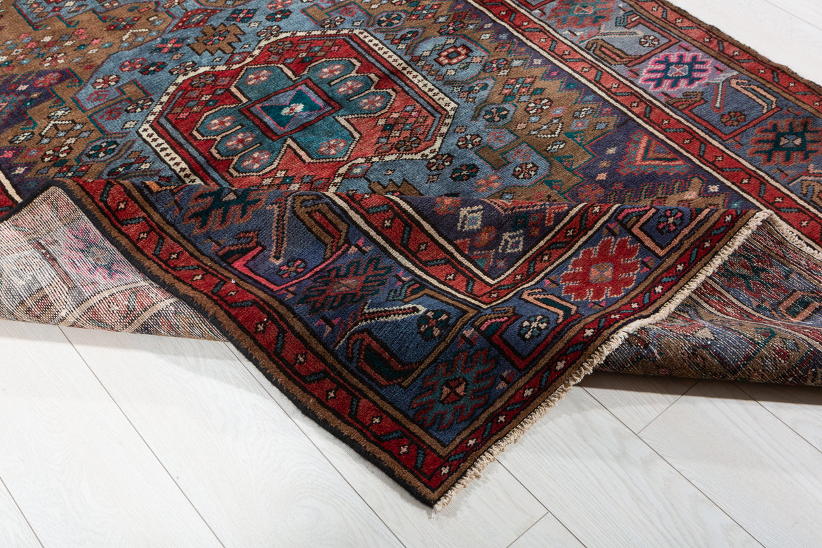 Collectible Vintage Brown, turquoise blue Geometric Hand-Knotted Area Rug – 6' 7" x 4' 7" (201 x 140 cm)