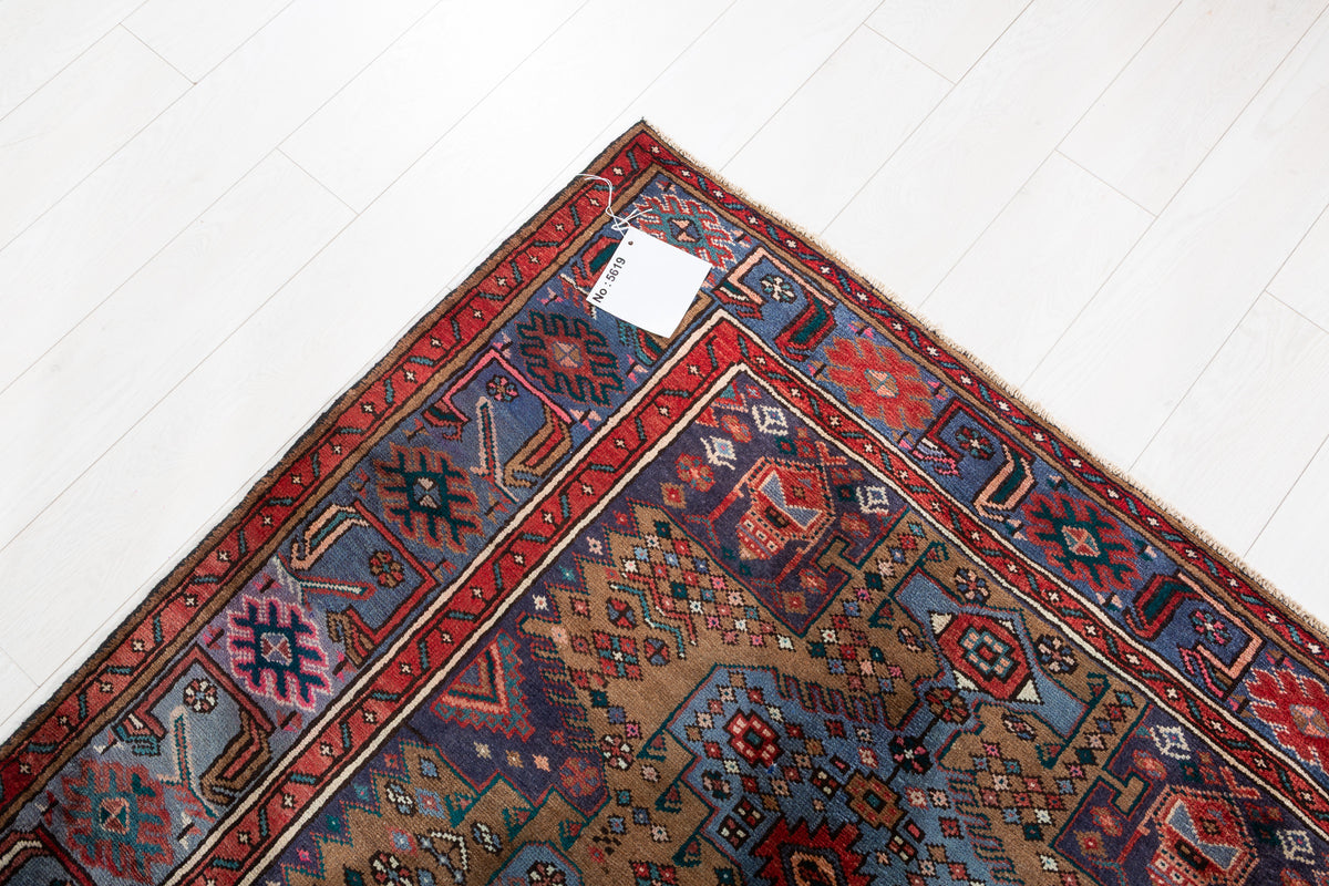 Collectible Vintage Brown, turquoise blue Geometric Hand-Knotted Area Rug – 6' 7" x 4' 7" (201 x 140 cm)