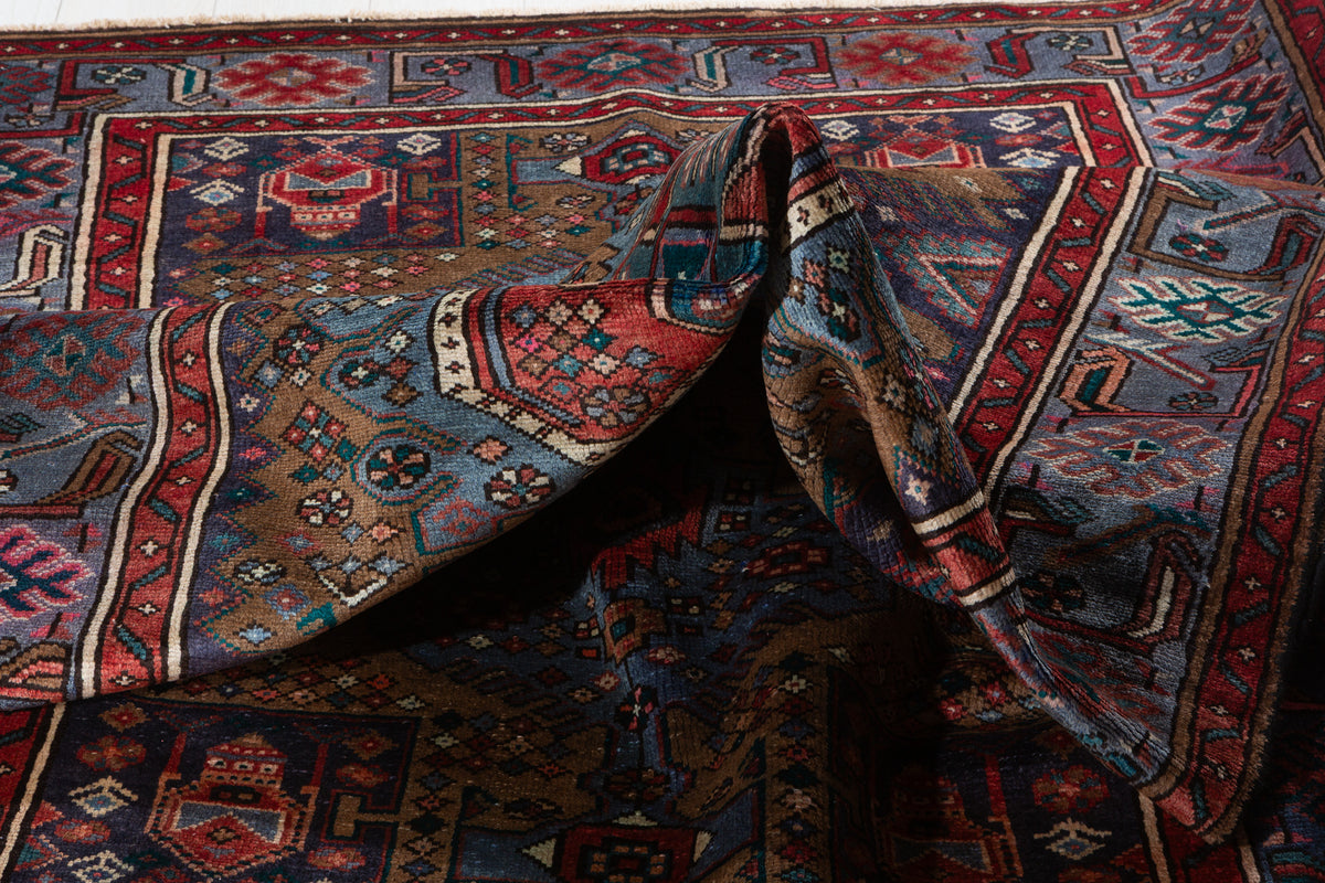 Collectible Vintage Brown, turquoise blue Geometric Hand-Knotted Area Rug – 6' 7" x 4' 7" (201 x 140 cm)