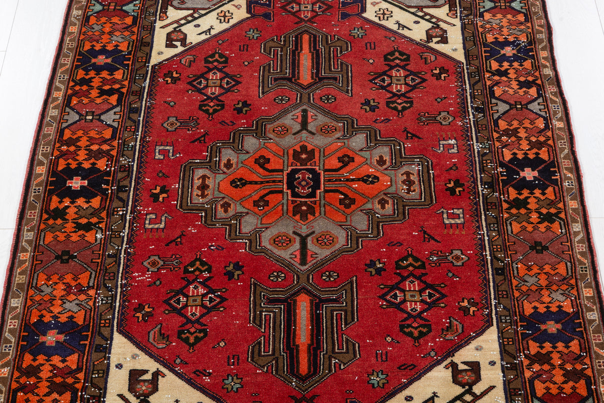 Vintage Red, orange Geometric Hand-Knotted Area Rug – 6' 5" x 4' 4" (195 x 133 cm)