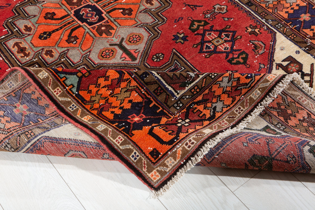 Vintage Red, orange Geometric Hand-Knotted Area Rug – 6' 5" x 4' 4" (195 x 133 cm)