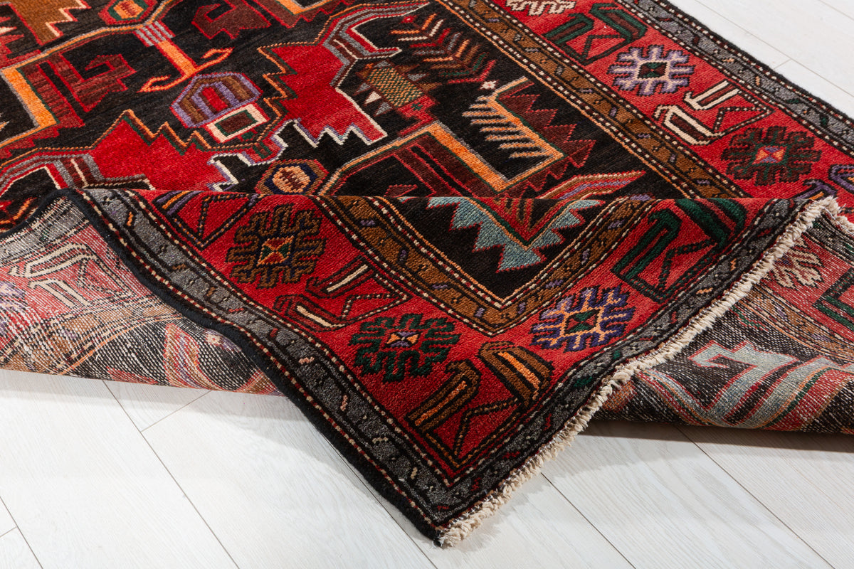 Collectible Vintage Black, red Geometric Hand-Knotted Area Rug – 6' 11" x 4' 2" (212 x 127 cm)