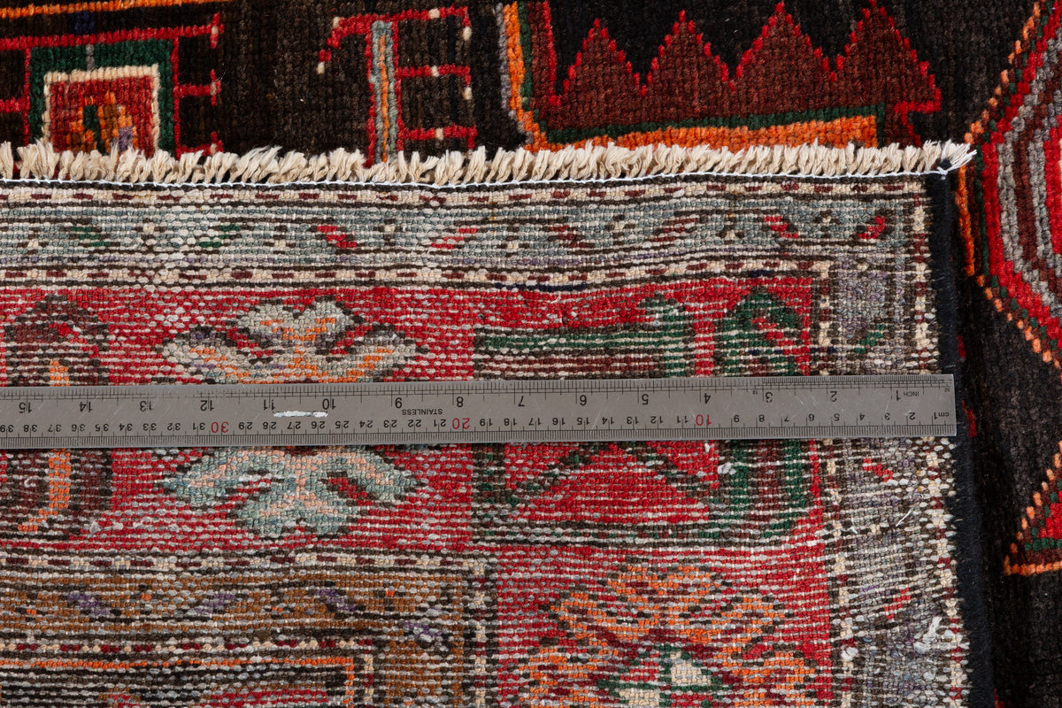 Collectible Vintage Black, red Geometric Hand-Knotted Area Rug – 6' 11" x 4' 2" (212 x 127 cm)