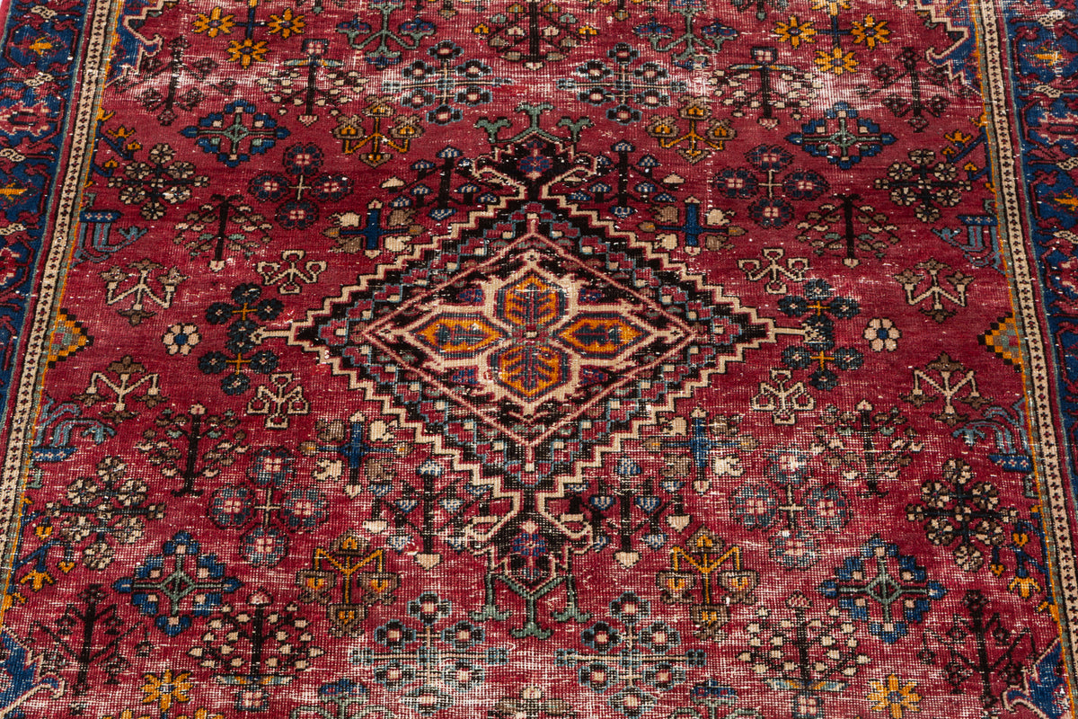 Antique Red, blue Geometric Hand-Knotted Area Rug – 6' 2" x 4' 4" (189 x 133 cm)