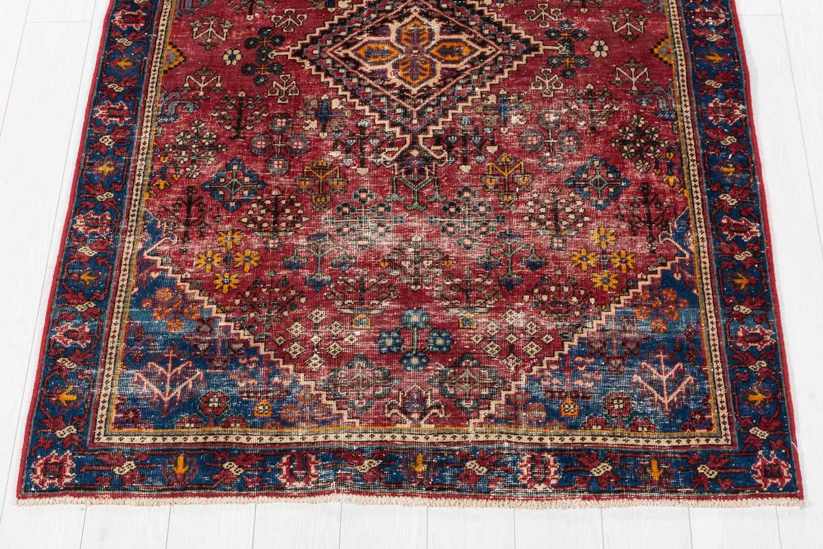 Antique Red, blue Geometric Hand-Knotted Area Rug – 6' 2" x 4' 4" (189 x 133 cm)