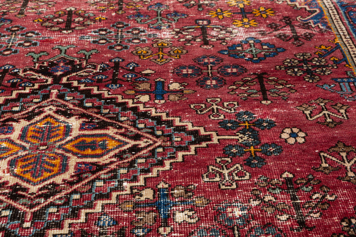 Antique Red, blue Geometric Hand-Knotted Area Rug – 6' 2" x 4' 4" (189 x 133 cm)