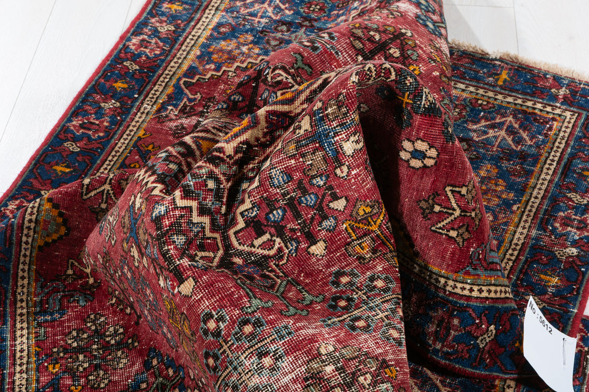 Antique Red, blue Geometric Hand-Knotted Area Rug – 6' 2" x 4' 4" (189 x 133 cm)