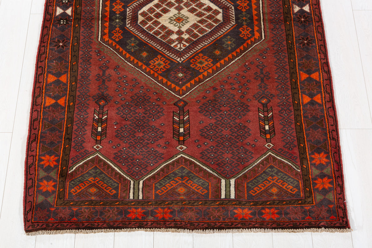Tapis vintage rouge rouille et orange à motif géométrique – 6' 6" x 4' 1" (198 x 125 cm)
